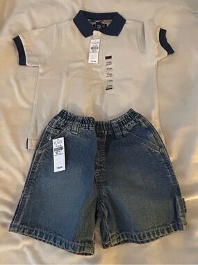 The Children's Place Navy and Cream Polo Top and denim shorts - 24 months